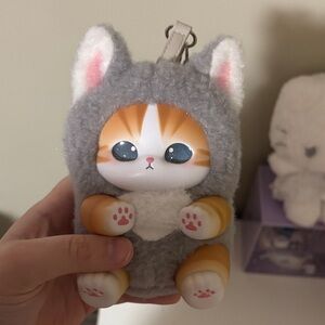 Cute Gray Cat Plush Keychain
